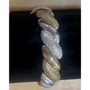 Vintage Twisted Link Bracelet Gold Silver Tone Textured Costume Jewelry